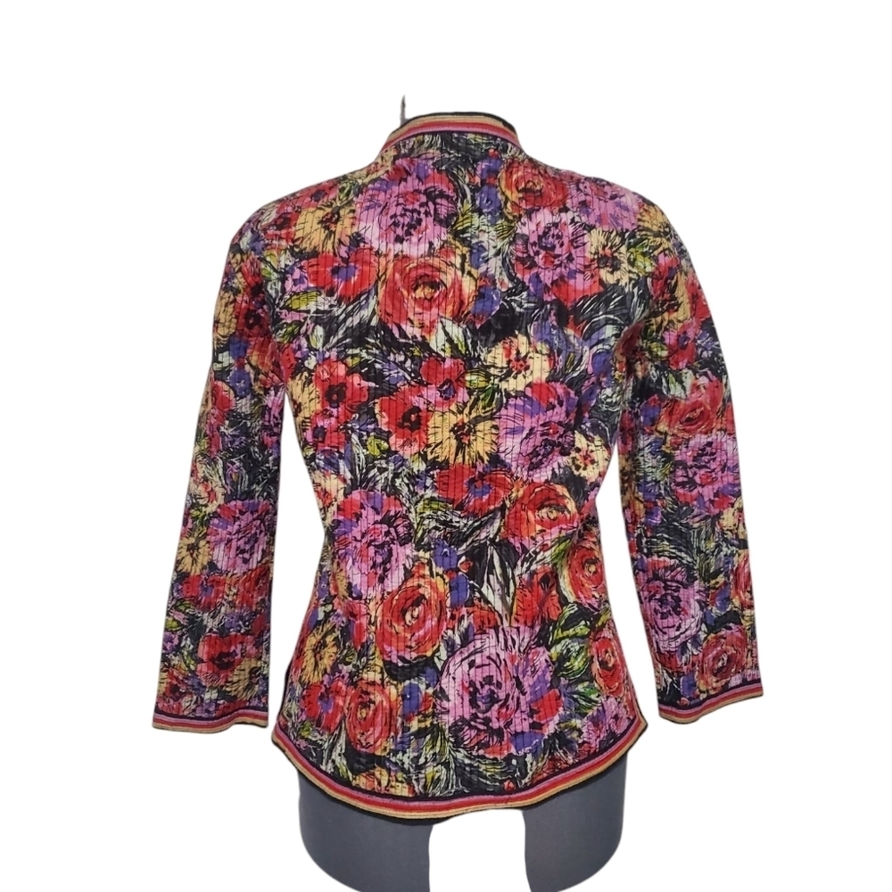 L'IND Women's Quilted Floral Jacket Medium Mandarin Collar Frog Closure Boho Art - Picture 3 of 8